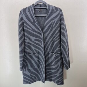 J Mclaughlin Sweater Cardigan Womens Medium Wool Blend Gray Zebra Hallie